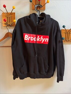 Brooklyn Graphic Hoodie - Black with Red Logo